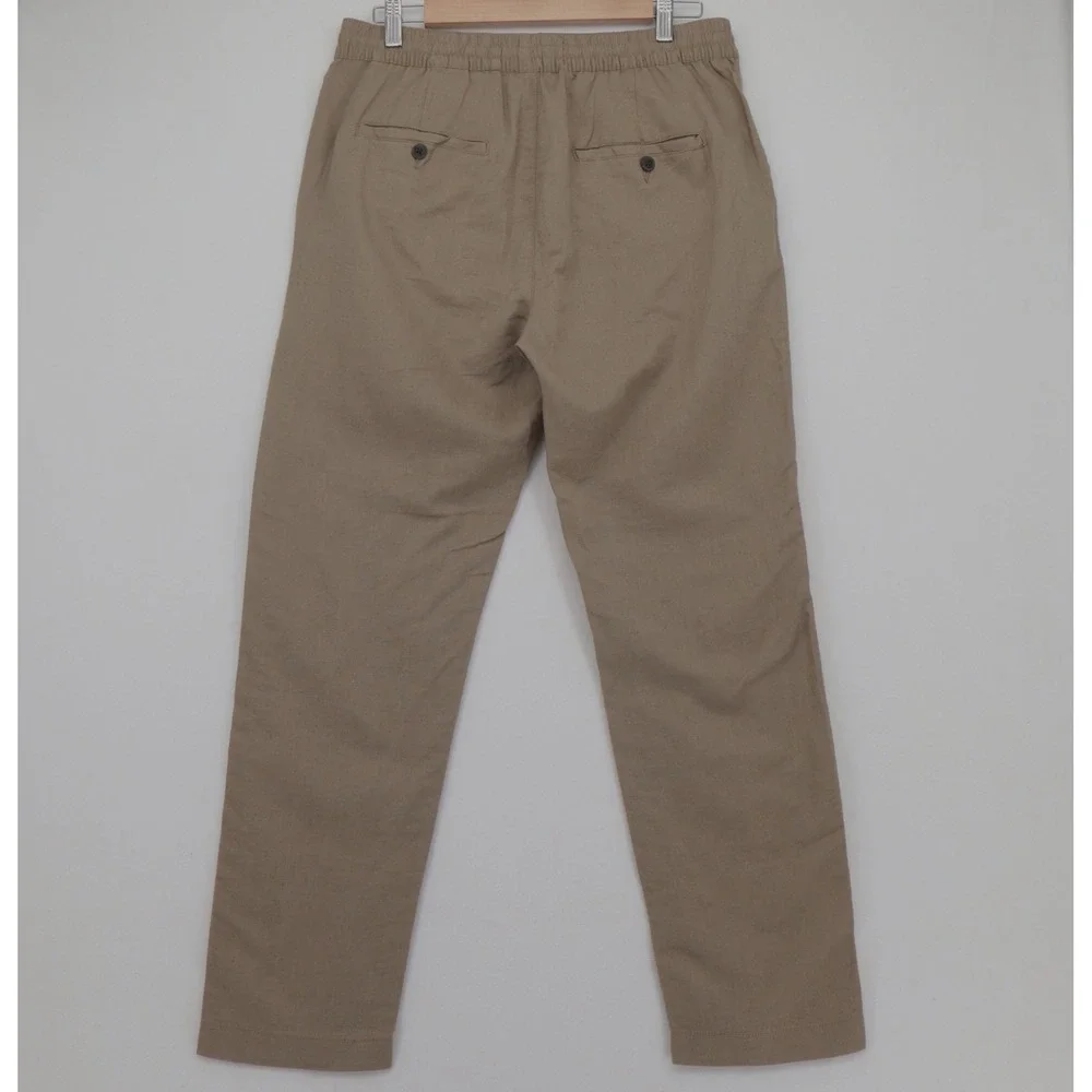 NEW H&M LOGG Womens Size S Khaki Tan Linen Cotton Blend Elastic Waist Pants